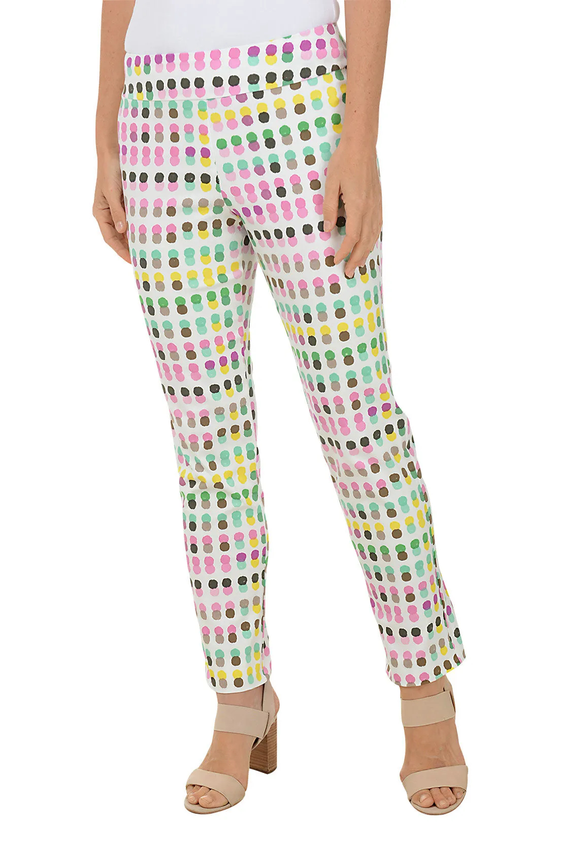 No Sagging Reinforced Knees Colorful Dots Pull-On Ankle Pant