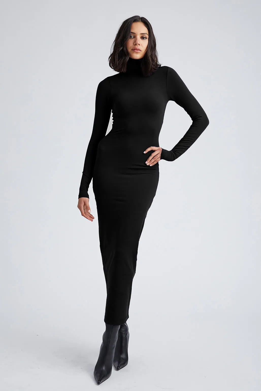 Black City Long Sleeve Turtleneck Dress Light and Breezy