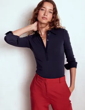 Collared Placket Jersey Shirt-Navy BiodegradableFabric