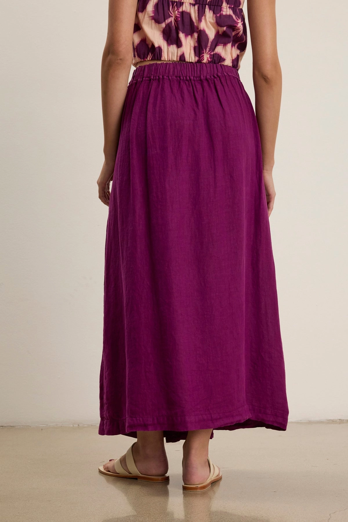 Denim style Machine washable Linda Linen Maxi Skirt in Grapes