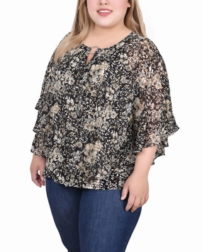 Plus Size Chiffon Poncho Top With Ring WrinkleFree Weave