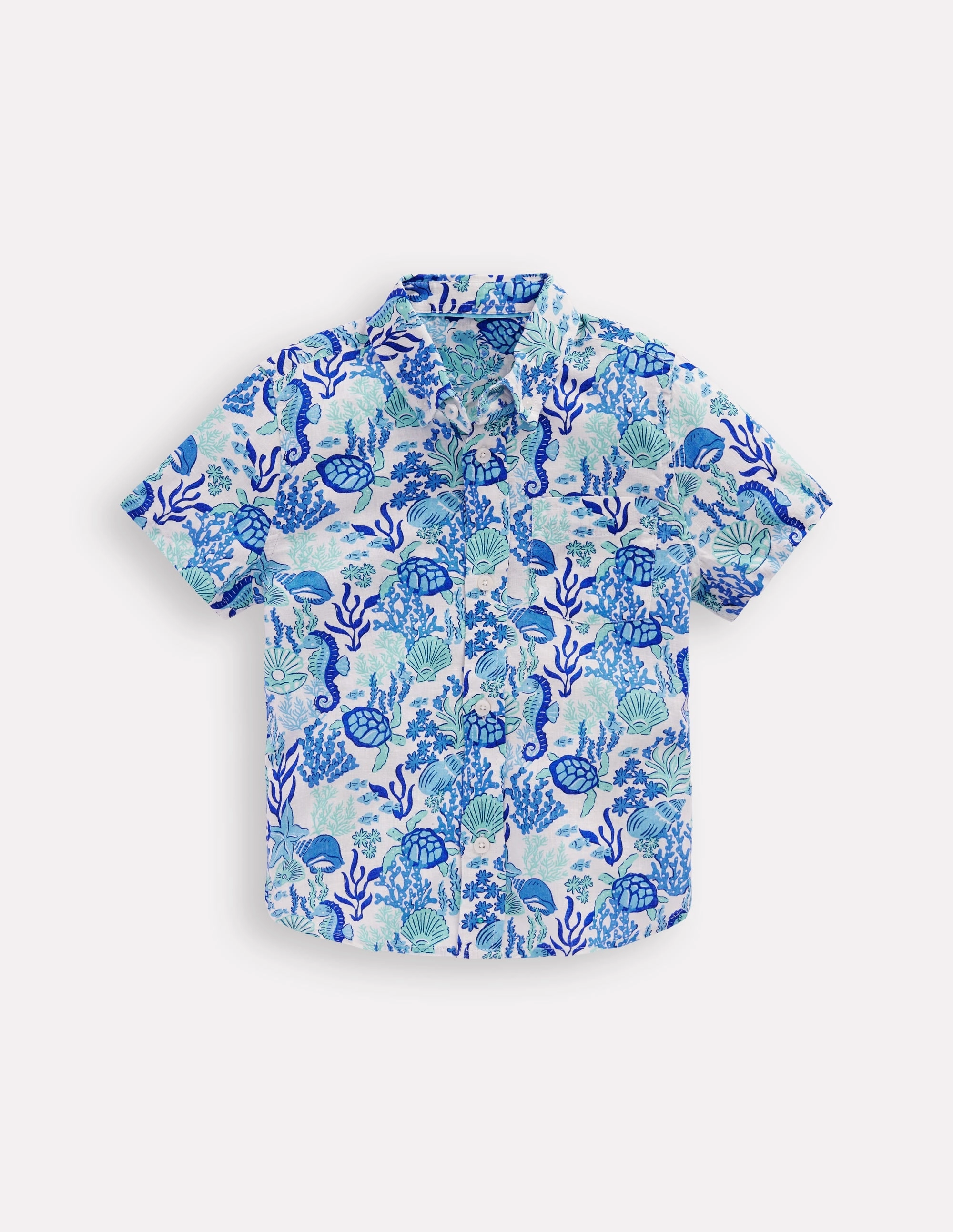 Cotton Linen Shirt-Blue Coral Cove EcoFriendly Material Breathable mesh lining