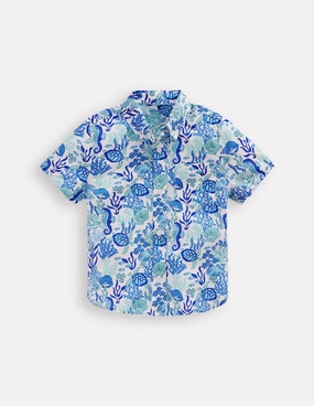 Cotton Linen Shirt-Blue Coral Cove EcoFriendly Material Breathable mesh lining