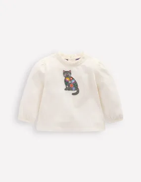 Appliqu T-shirt-Soft Ivory Cat Tactile Soft Texture Moisture Control Technology