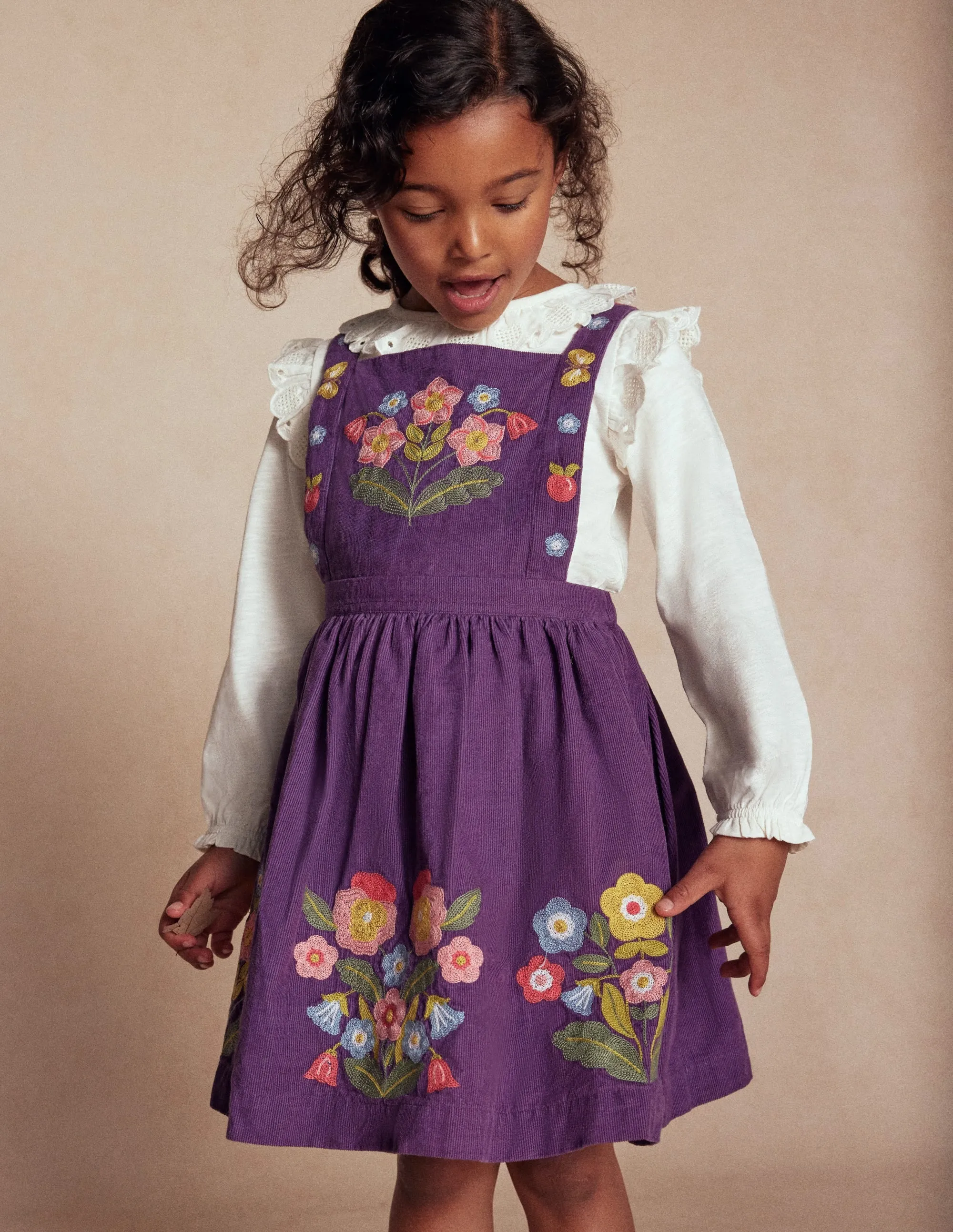 Embroidered Pinafore Dress-Mystic Purple Embroidery Low Maintenance