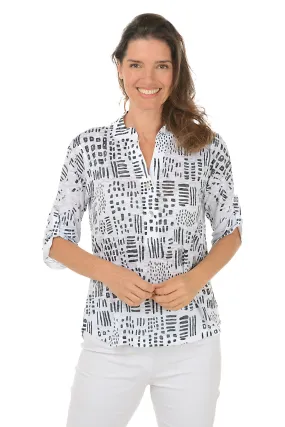 FlexibleElasticatedEdging Soft Cotton Line Art High-Low Knit Top