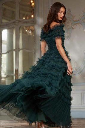 Lisette Ruffle Off Shoulder Gown Color Pop Fashion-Forward