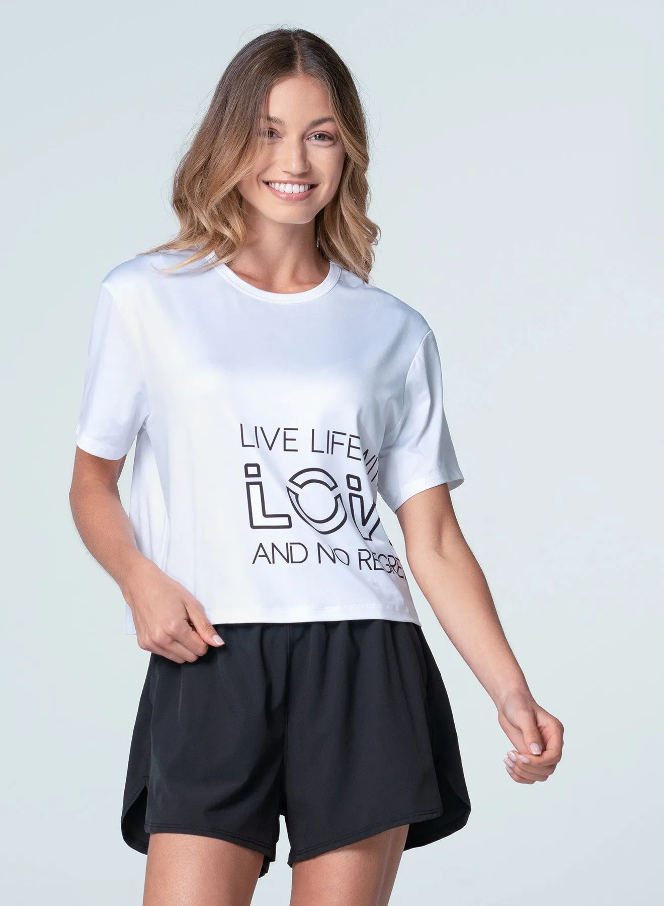 Four Way Stretch Material Live Life With Love Short Sleeve