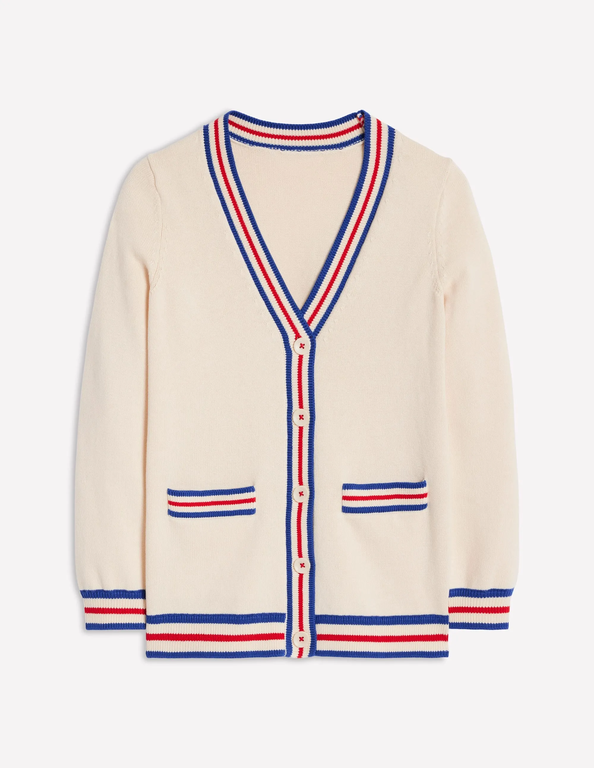 Long Cotton V-neck Cardigan-Warm Ivory Light Reflective Trims