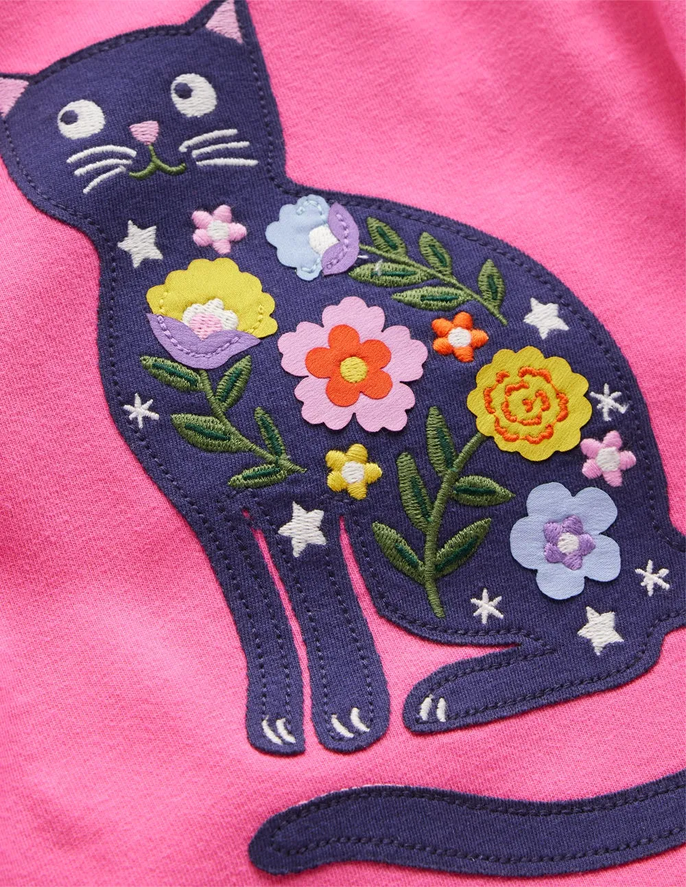 Long Sleeve Appliqu T-shirt-Sorbet Pink Cat Biodegradable Options Outdoor Comfort