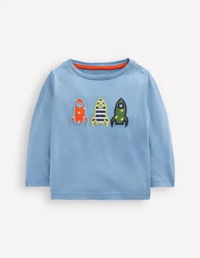 LayeringFriendly Weight Long Sleeve Applique T-Shirt-Blue Rockets