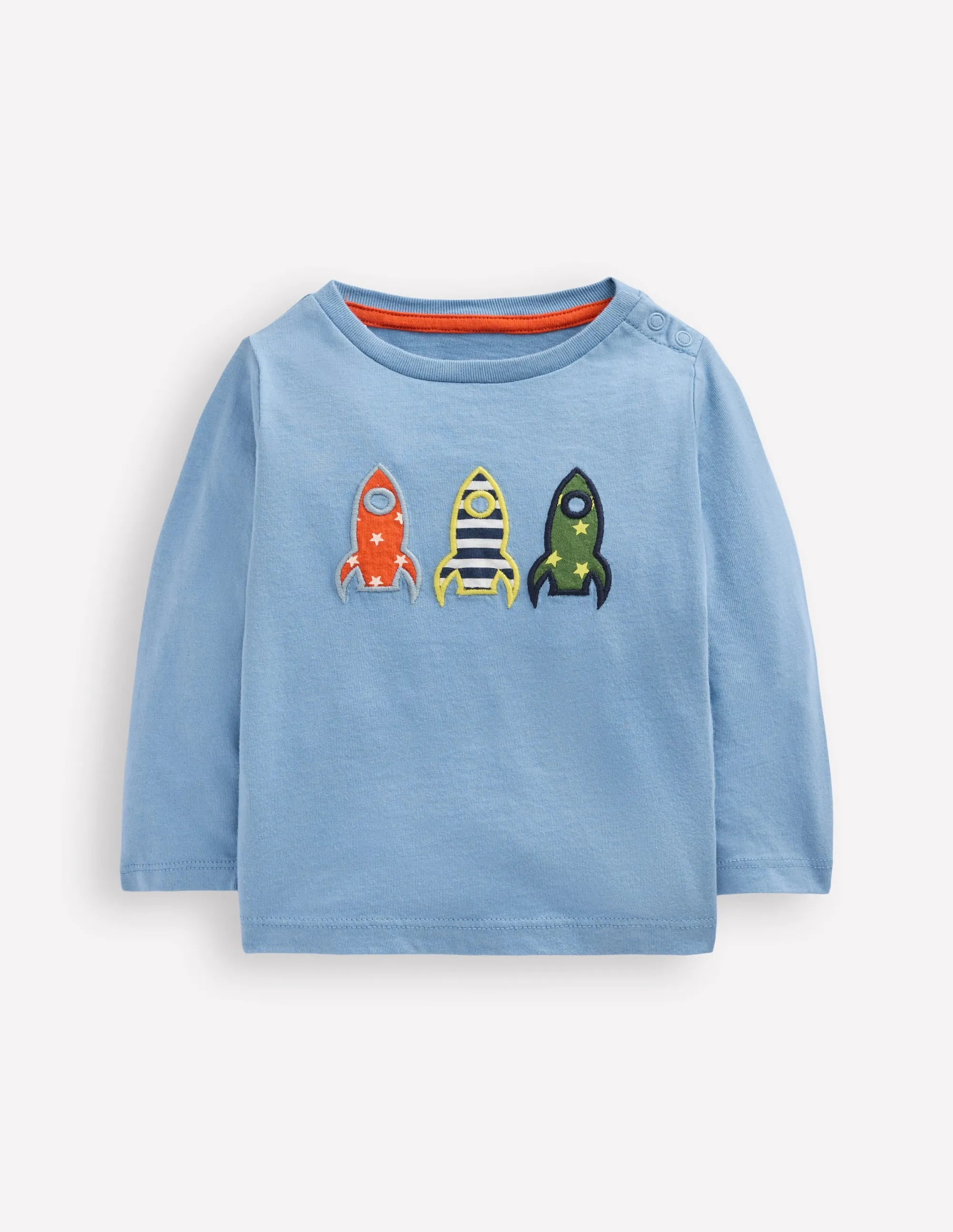 Long Sleeve Applique T-Shirt-Blue Rockets Simple Shirt