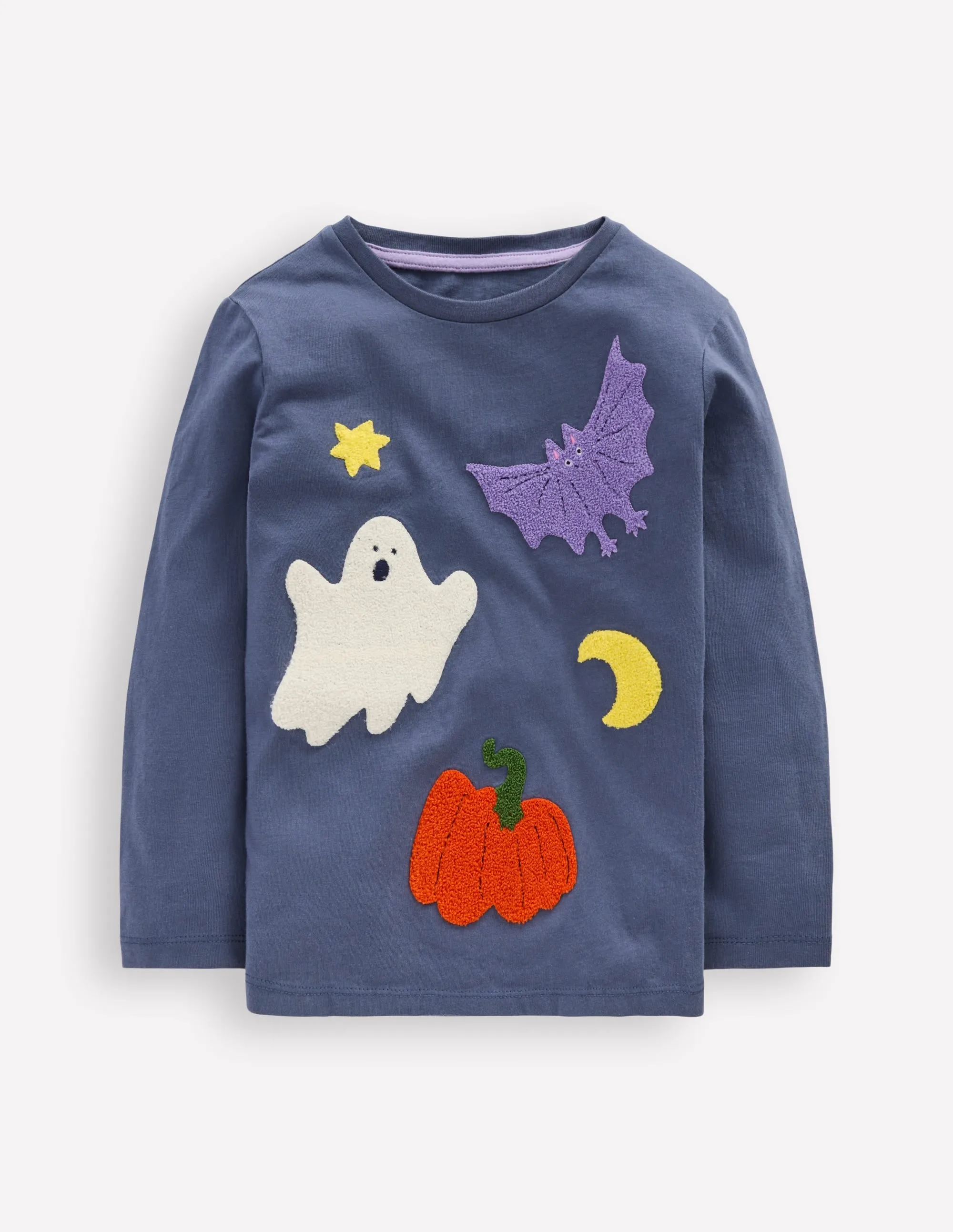 Non Chafing Edges DoubleLayeredFabric Long Sleeve Boucl T-shirt-Robot Blue Halloween