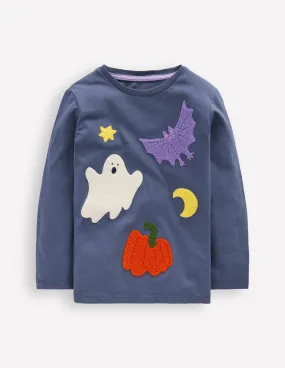 Long Sleeve Boucl T-shirt-Robot Blue Halloween Layered Collar System