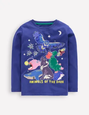 Long Sleeve Glow T-shirt-Medieval Animals of the dark Hidden Zipper Pocket