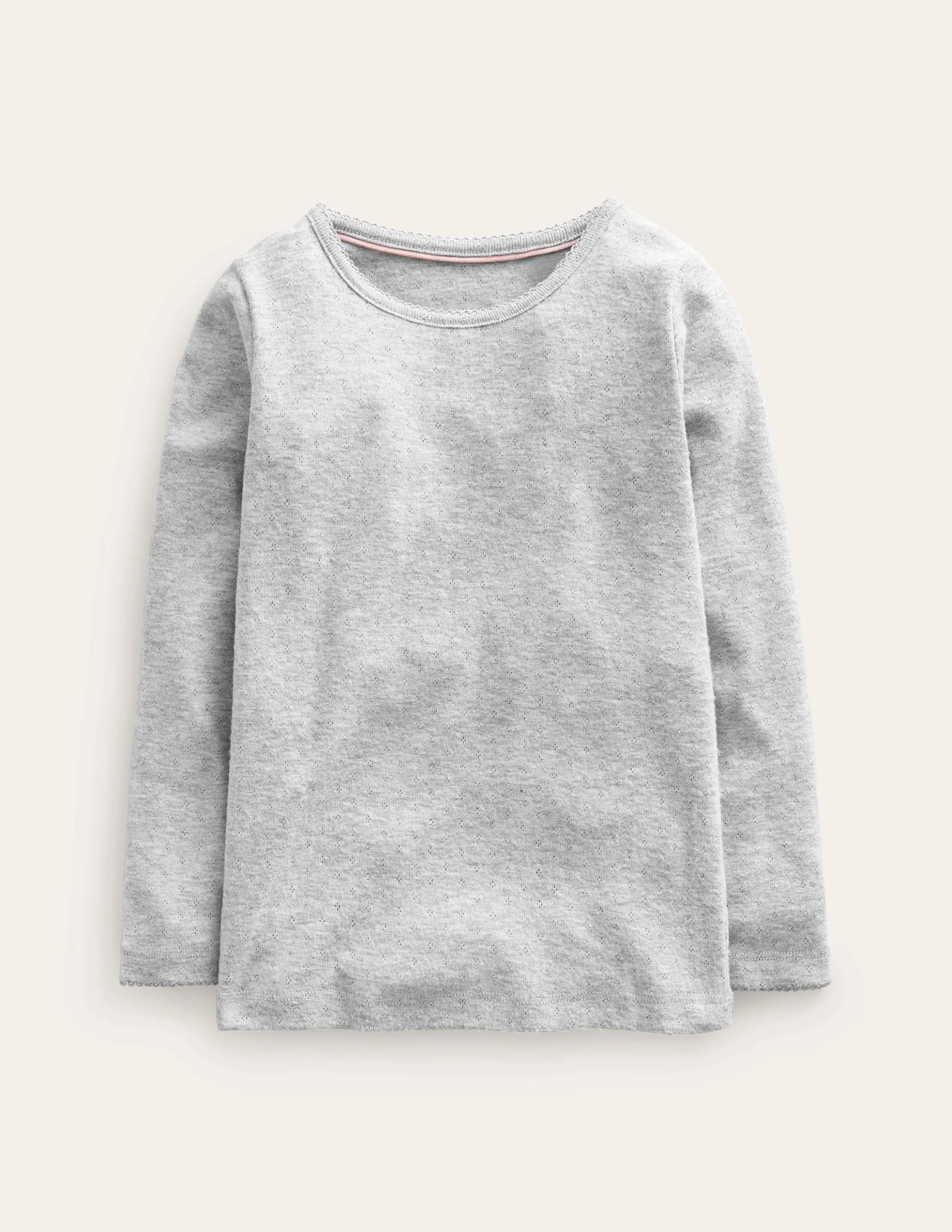 Wrinkle Resistant Texture Outdoor Comfort Long Sleeve Pointelle Top-Grey Marl