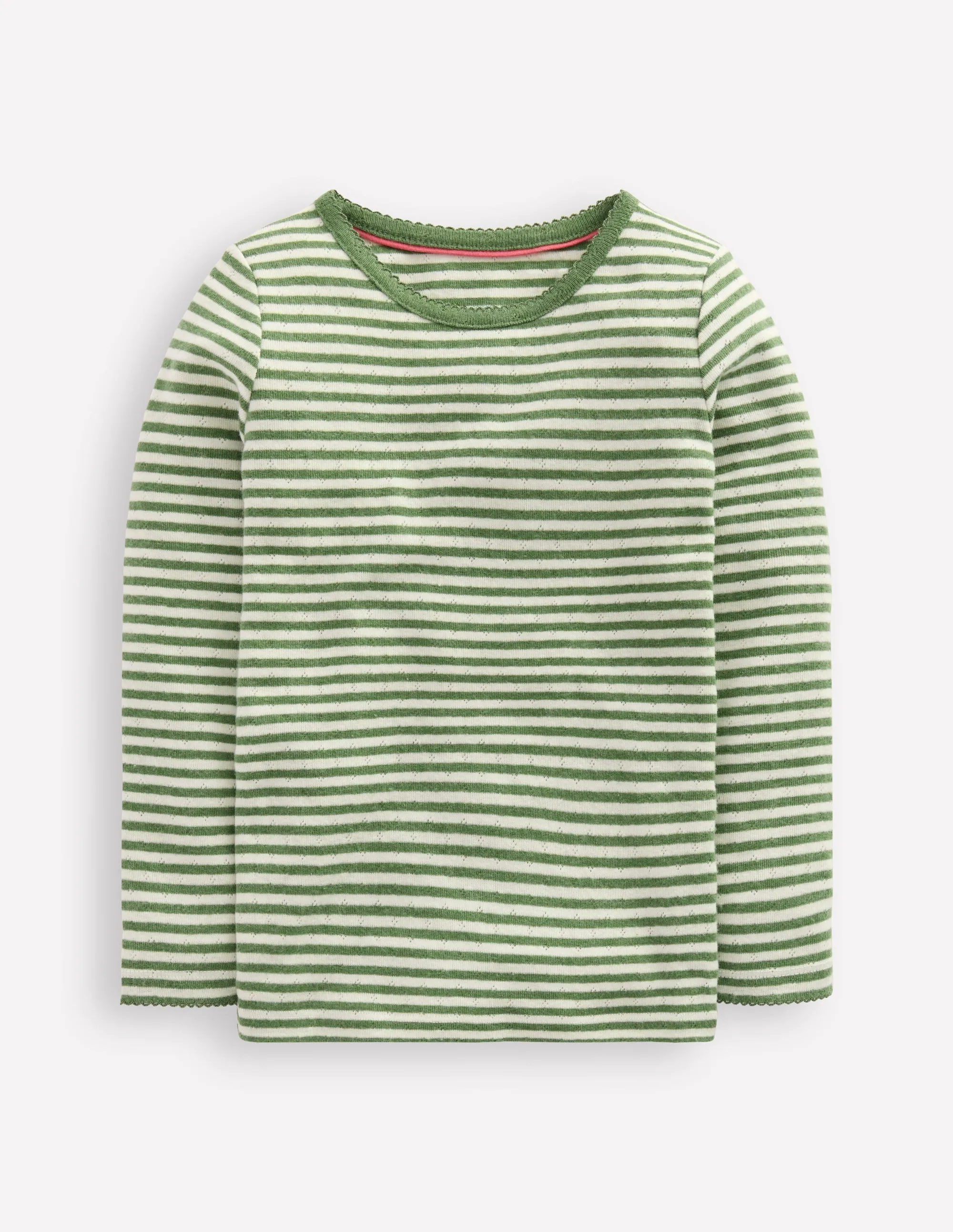 Comfy Pieces Light Casual Long Sleeve Pointelle Top-Safari Green Stripe