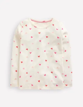 Long Sleeve Pointelle Top-Soft Ivory Hearts Pocket Reinforcement