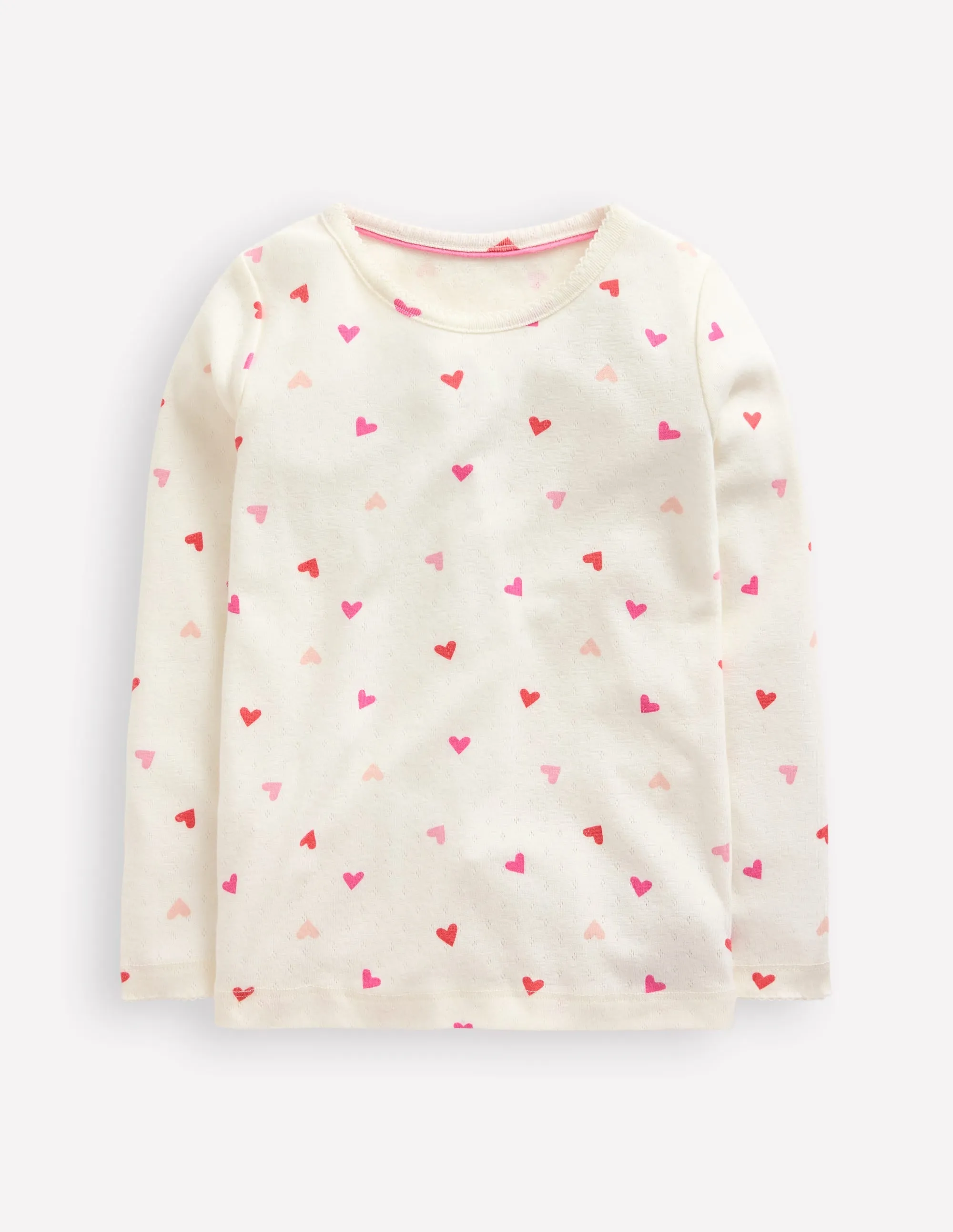 Long Sleeve Pointelle Top-Soft Ivory Hearts Pocket Reinforcement
