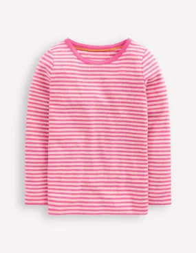 Easy Care Material City Smart Look Long Sleeve Pointelle Top-Sorbet Pink Stripe
