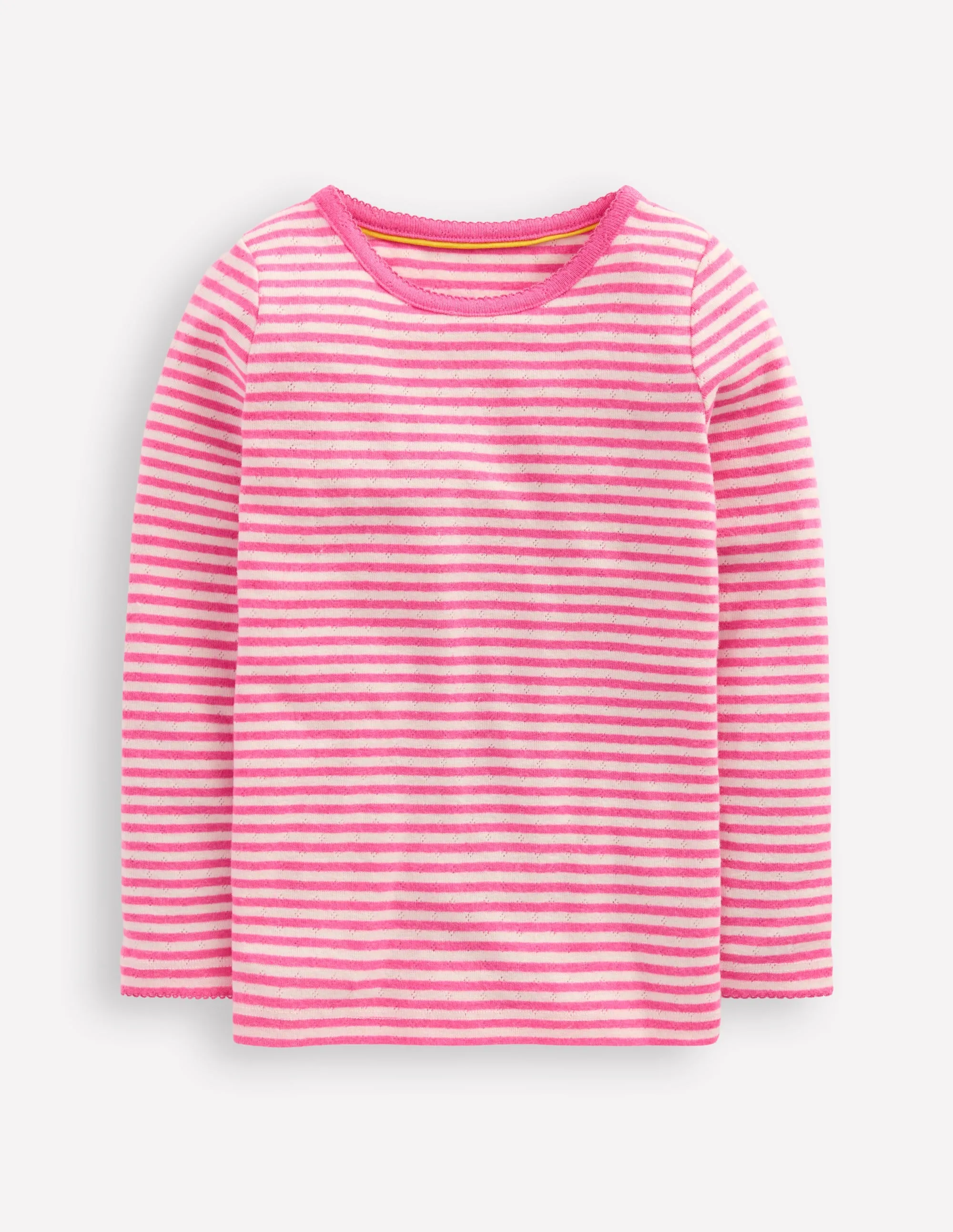 Long Sleeve Pointelle Top-Sorbet Pink Stripe Sporty Fashion