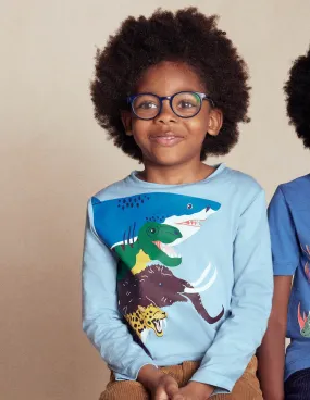 Anti Microbial Lining Long Sleeve Printed T-shirt-Glacier Blue Prehistoric