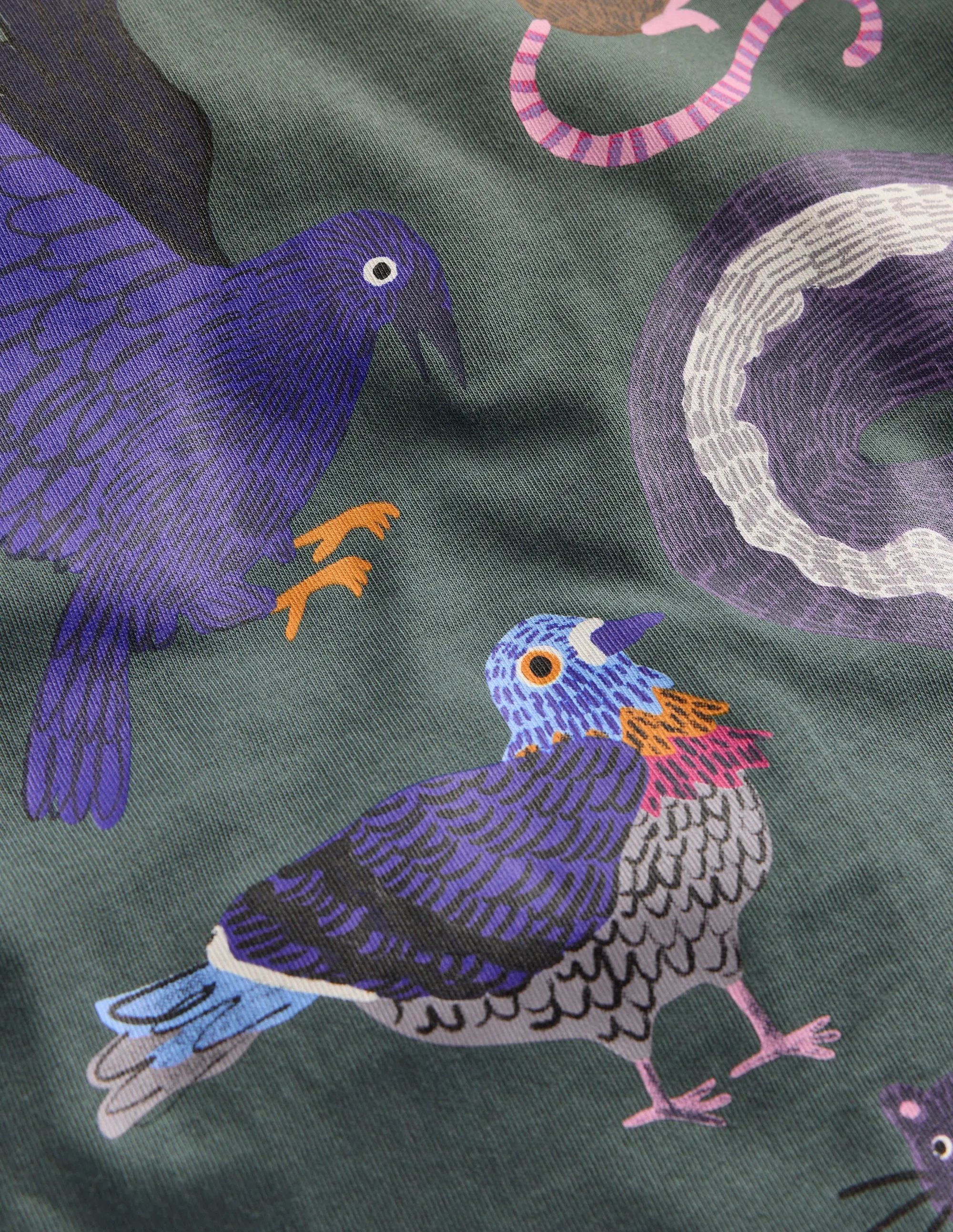 Long Sleeve Printed T-shirt-Smoke Woodland Friends Casual Pullover Flatlock Seam Technology