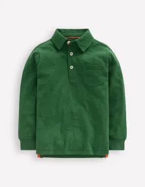 Long Sleeve Slub Polo-Pine Green V-neck Shirt