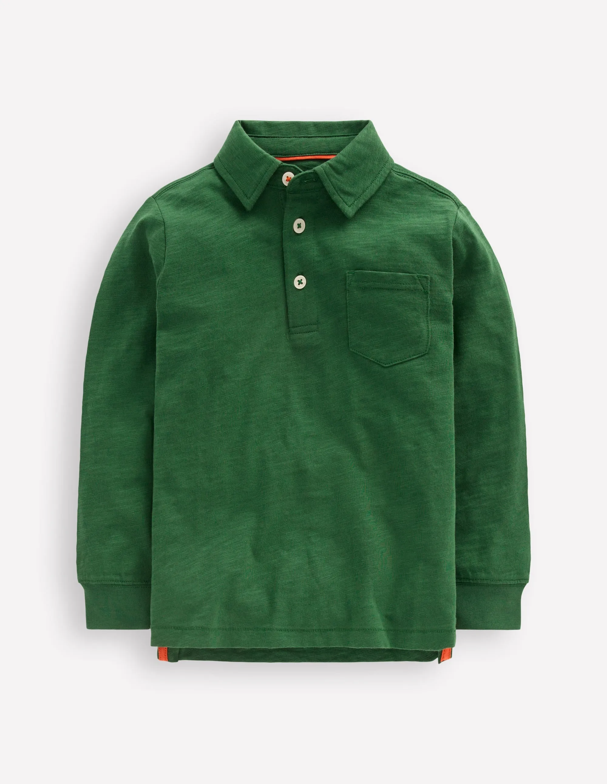 Long Sleeve Slub Polo-Pine Green V-neck Shirt