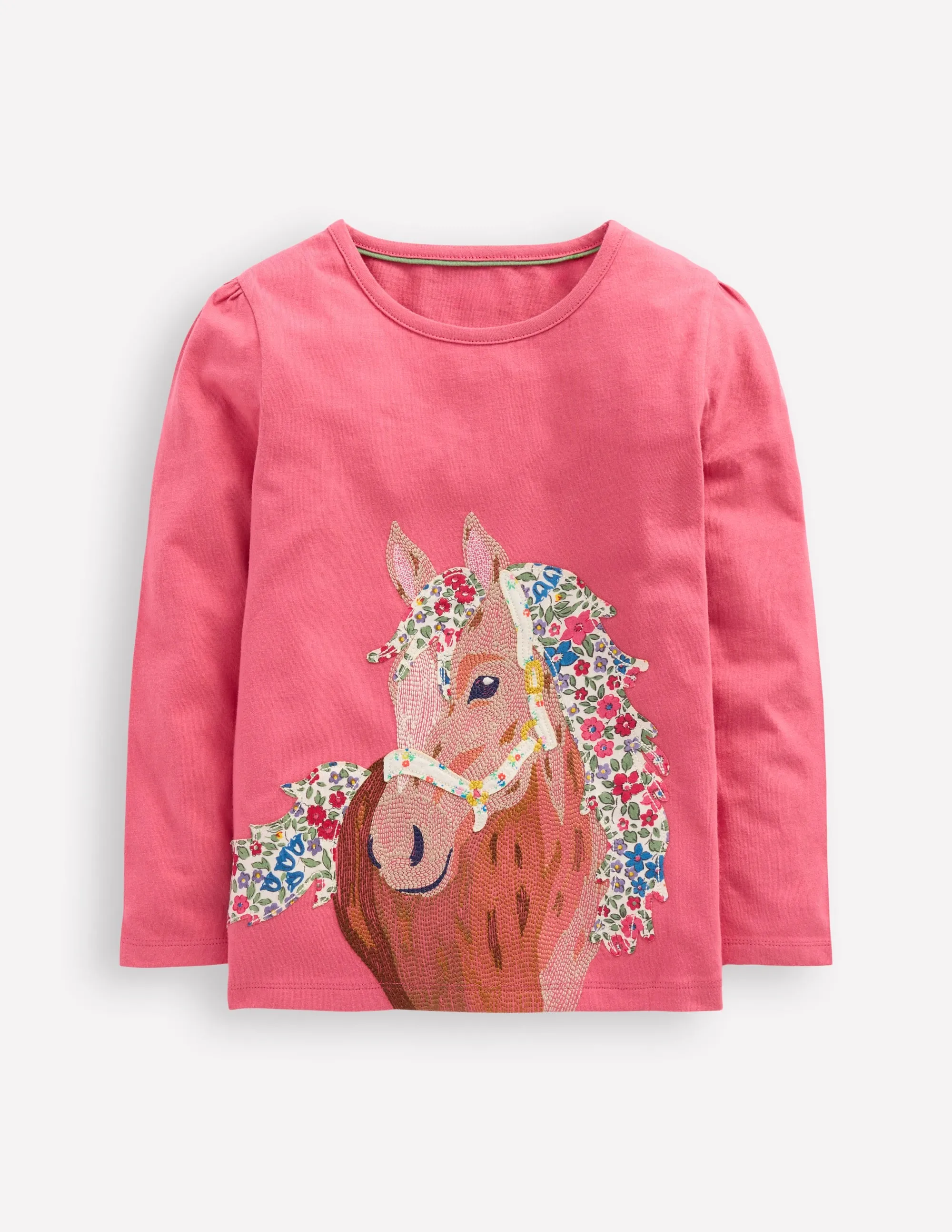 Long Sleeve Superstitch Tee-Rose Pink Horses Drip Dry Fabric Seasonal Outfit