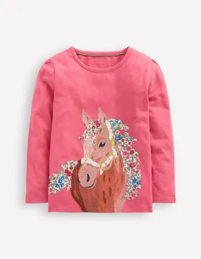 Long Sleeve Superstitch Tee-Rose Pink Horses Drip Dry Fabric Seasonal Outfit