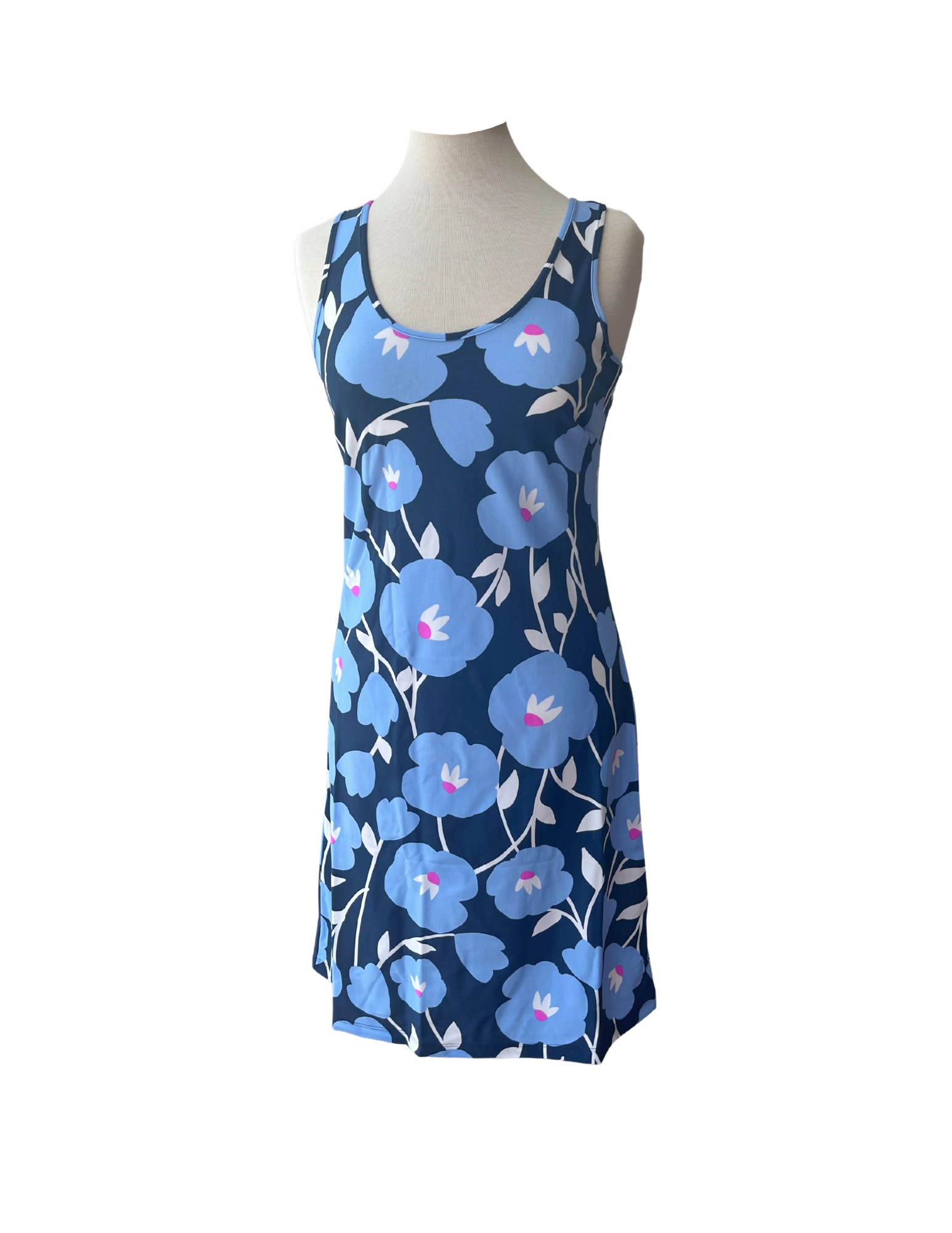 Long Bali Tank Dress Pop Art Flower Navy Luxurious Texture