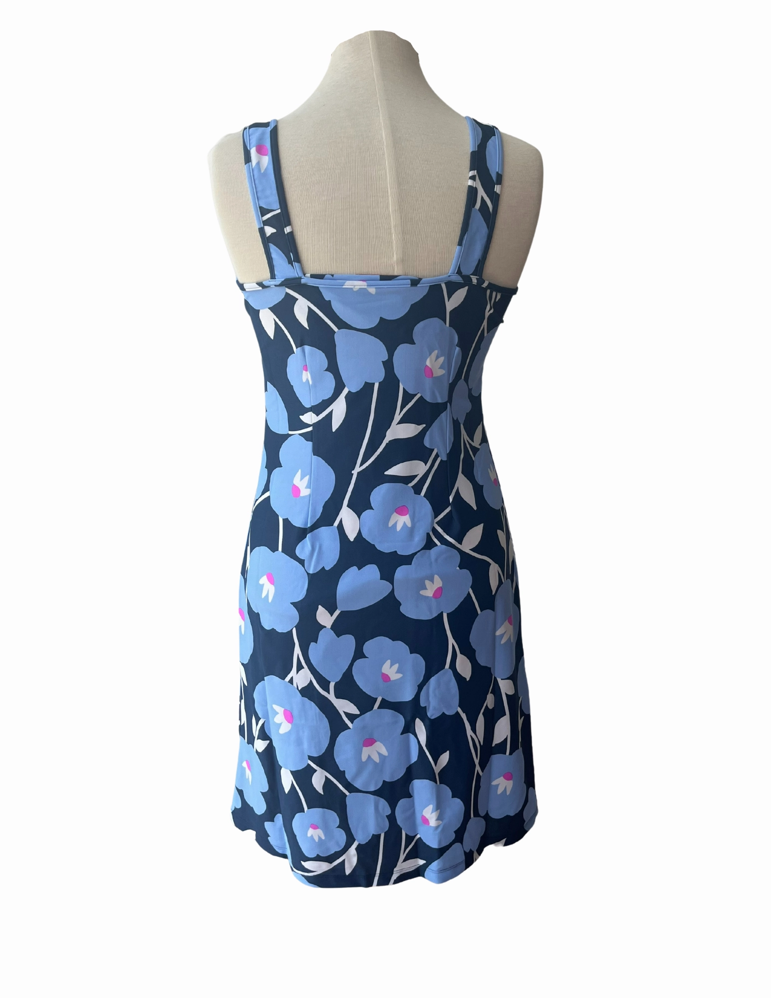 Body Confidence Layered Wear Long Bali Tank Dress Pop Art Flower Navy