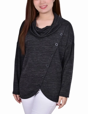 Long Sleeve Cowl Neck Top With Button Detail AntiOdorTreatment Layered Ventilation Zones