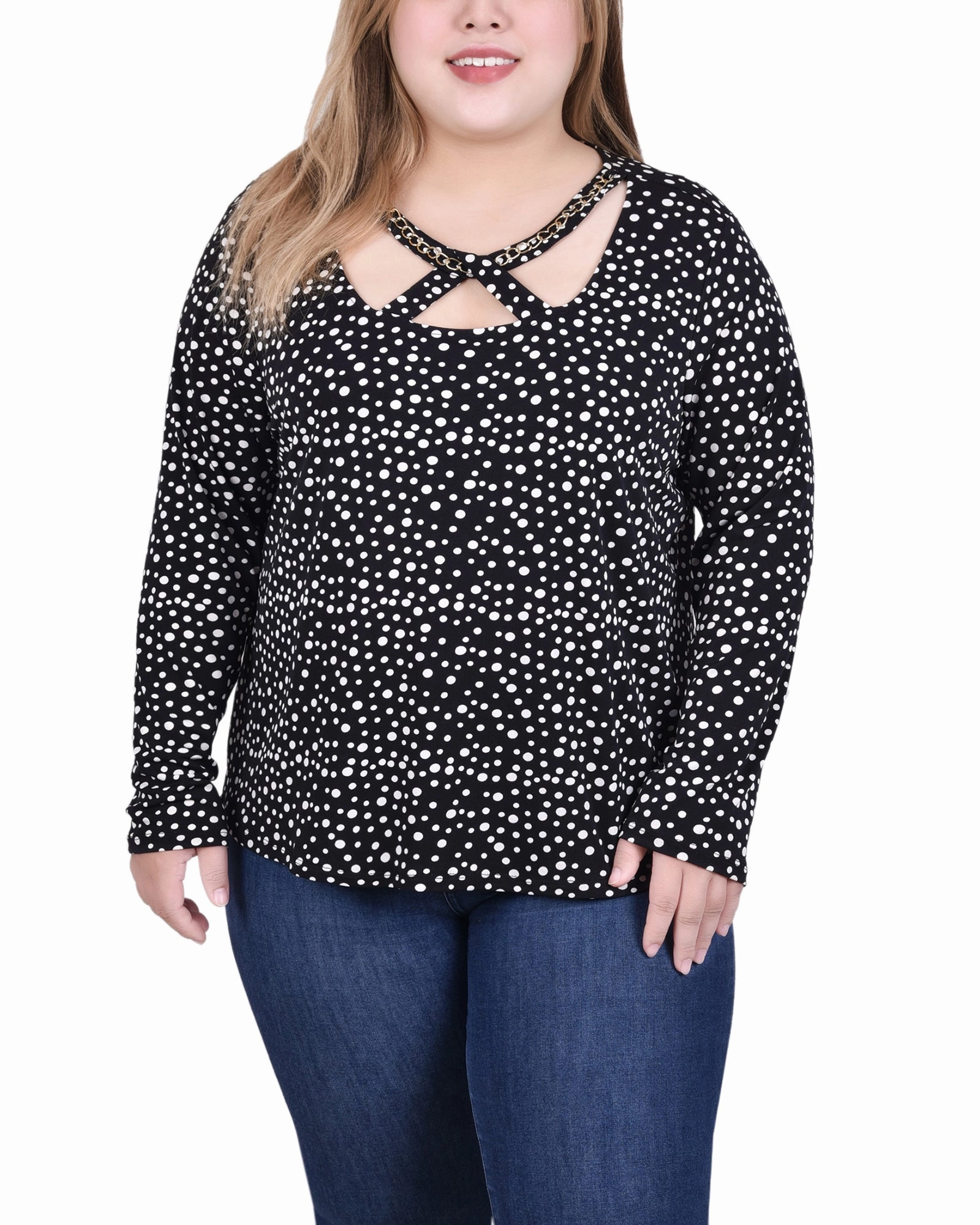 Long Sleeve Jeweled Neck Top AllDay Comfort Design