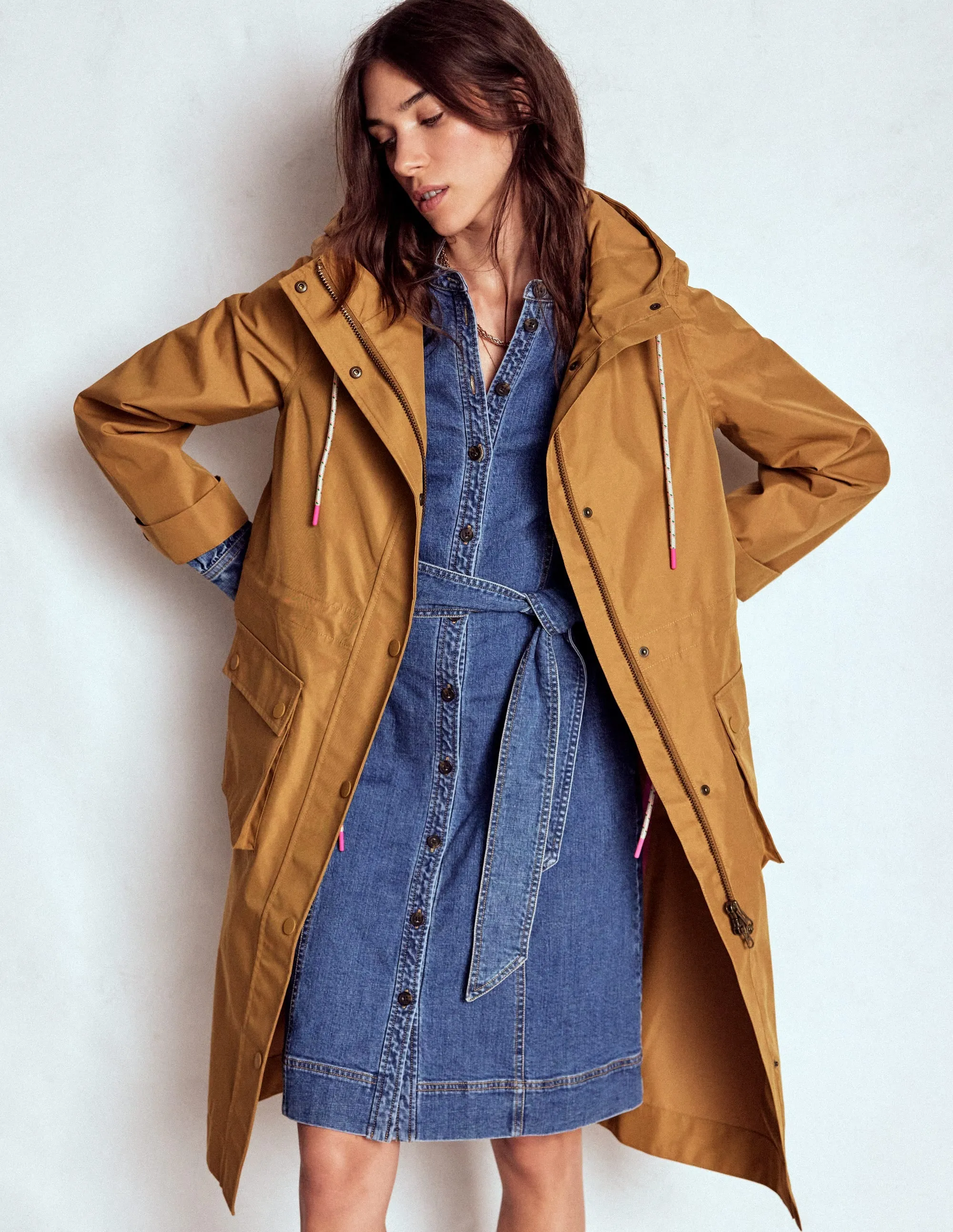 City Ready Wear Long Length Longline Rain Mac-Hazelnut Brown