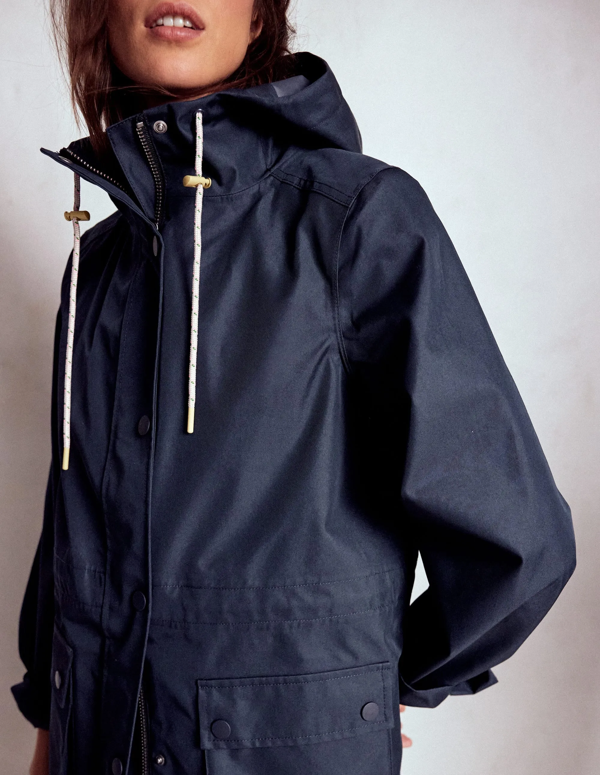 Soft Layers Longline Rain Mac-Navy Colourblock