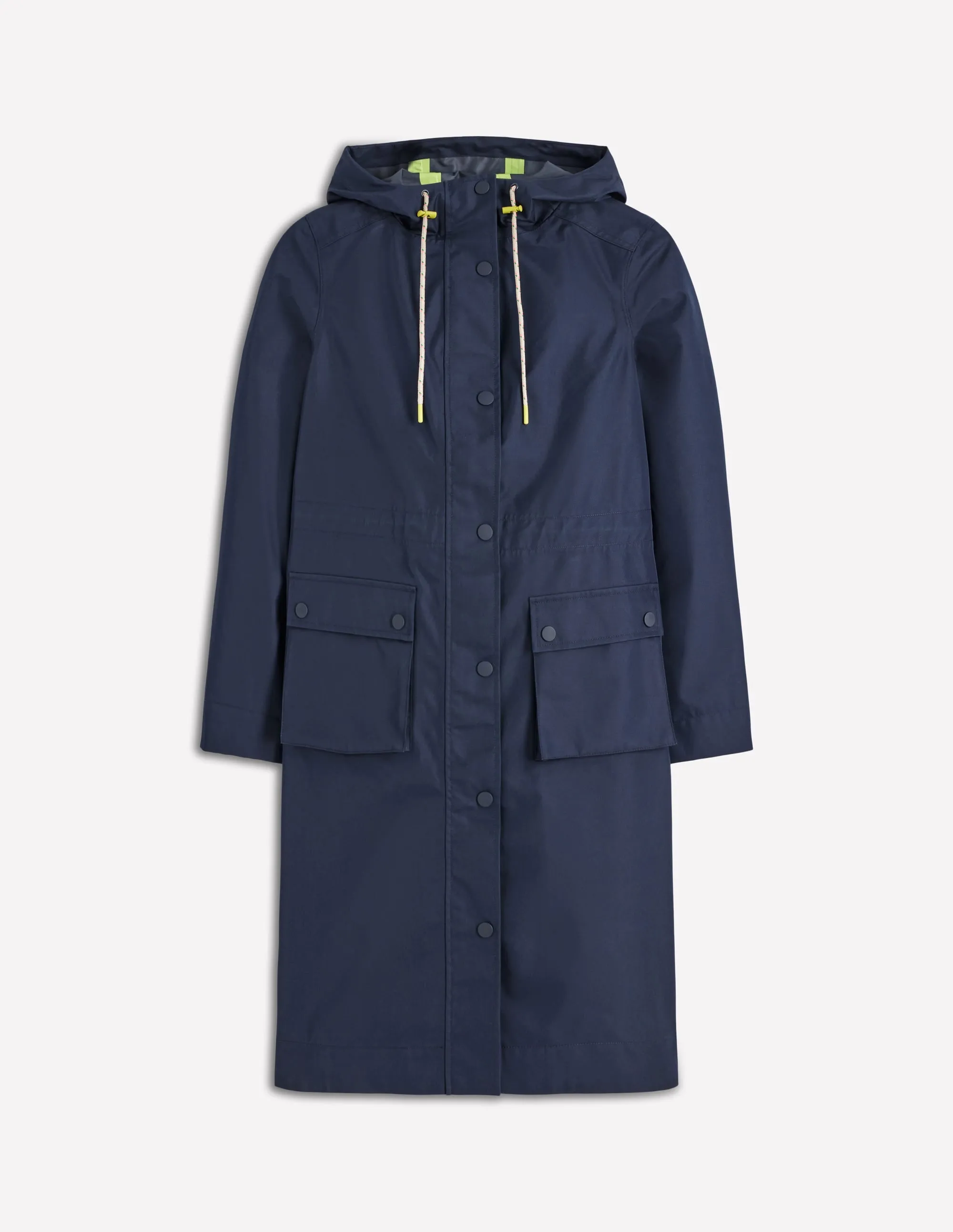 Windproof Hood Longline Rain Mac-Navy Colourblock