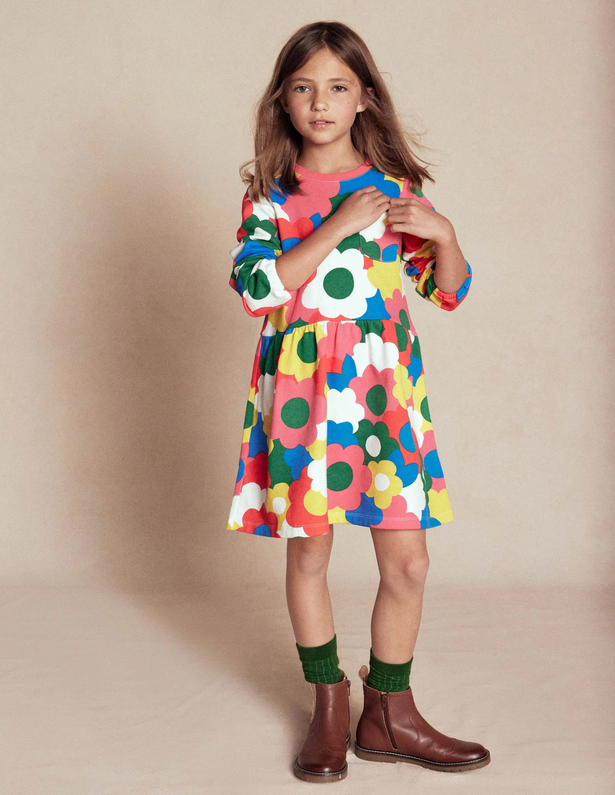 Loopback Sweat Dress-Multi Rainbow Flower Cozy Wearable