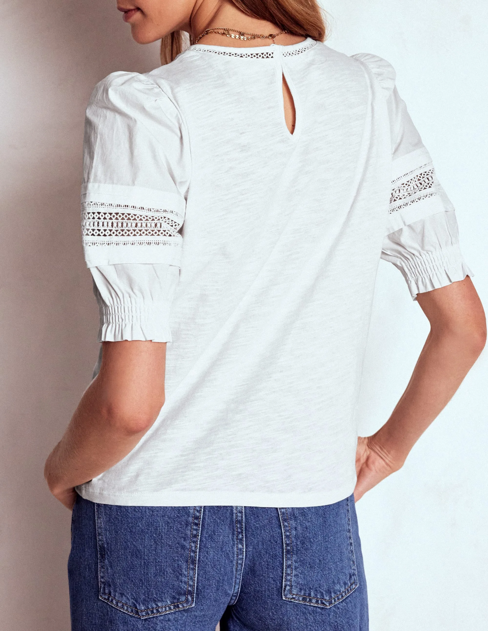 Lottie Puff Sleeve Top-White EcoFriendlyTexture MultiPocket