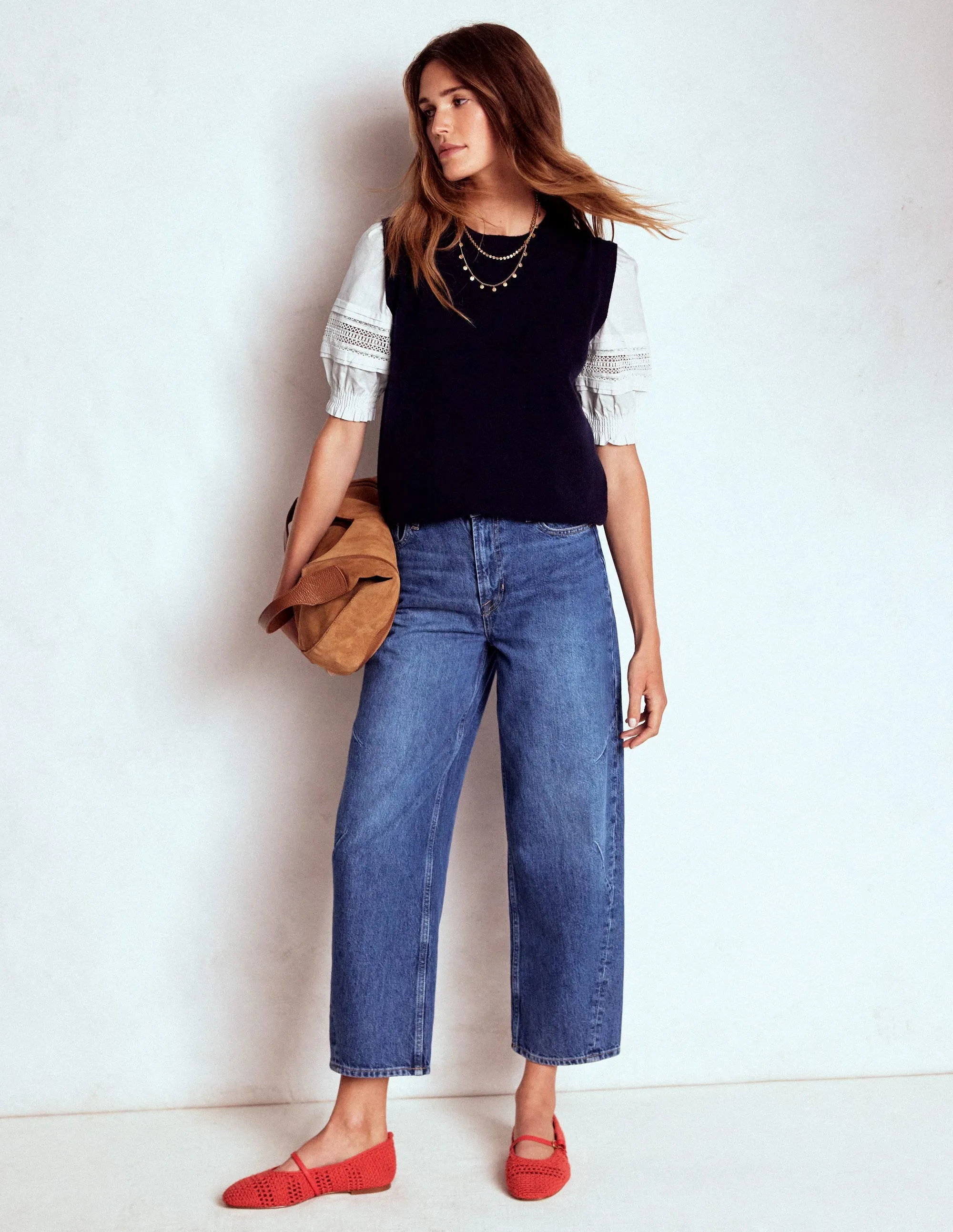 Reinforced Shoulder Seams LongWearingComfort Lottie Puff Sleeve Top-White