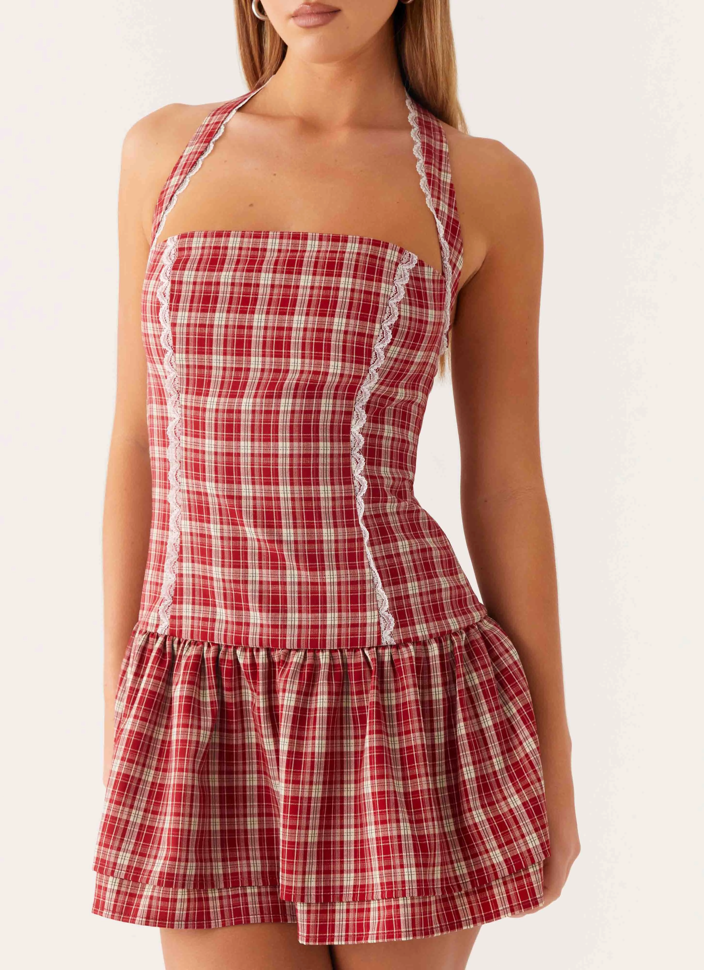 Lotus Dream Mini Dress - Ruby Check