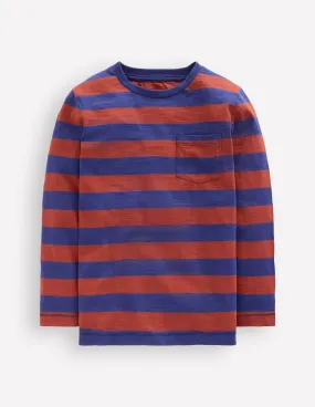 VentilatedMeshPaneling Comfy Layer Everyday Long Sleeve T-Shirt-Starboard Blue/ Chestnut Brown