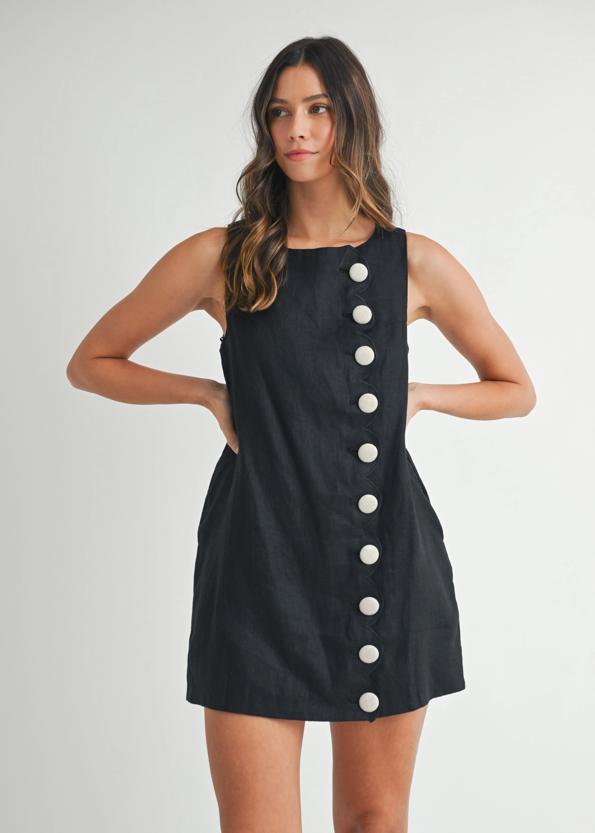 STELLA BUTTON DETAIL MINI DRESS Anniversary-Event Chic Direction