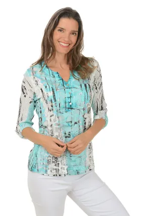 Petite Sketch Lines Double Pocket Burnout Blouse Cooling Technology WrinkleFree Structure