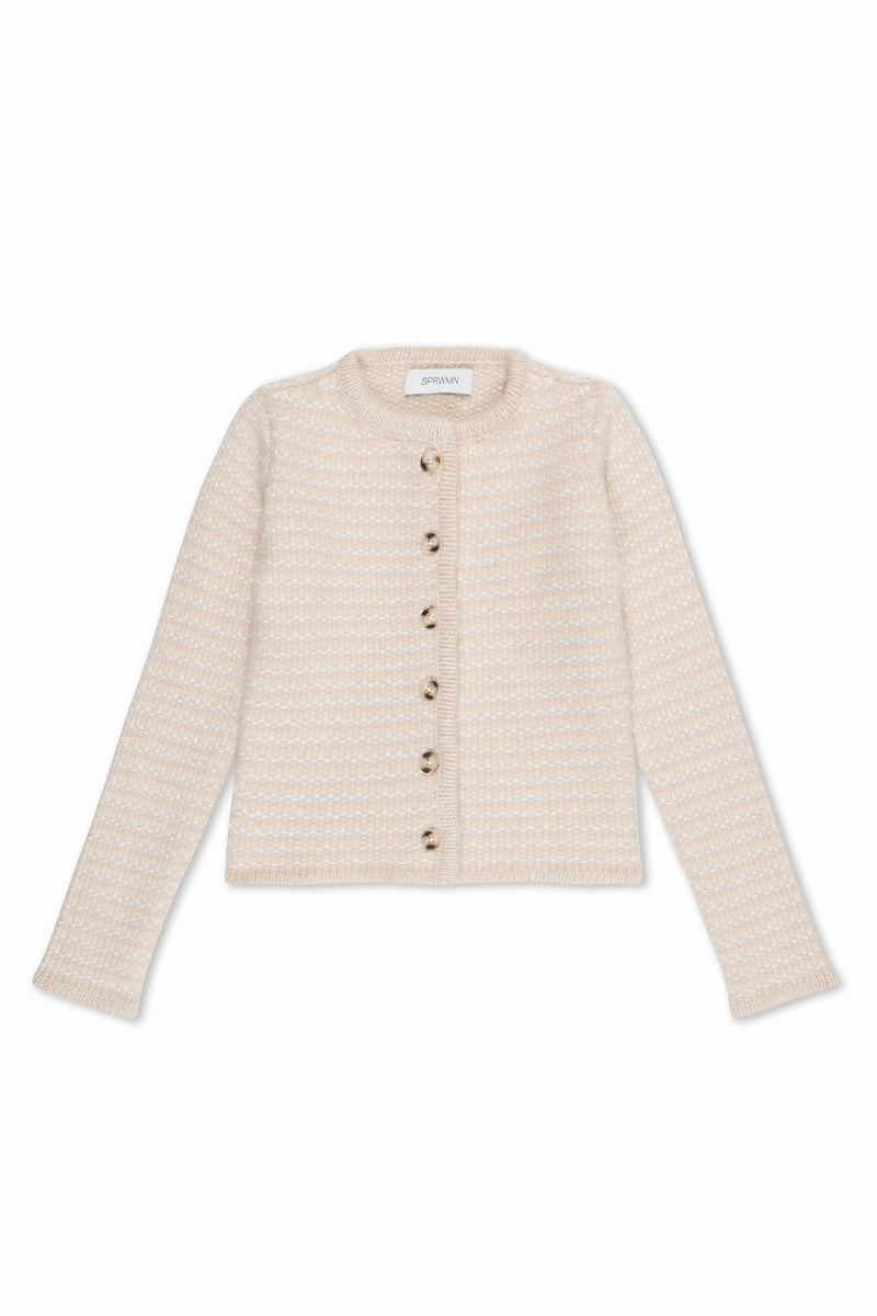 AntiStaticInnerLining Creamy Beige Cashmere Chunky Knit Cardigan