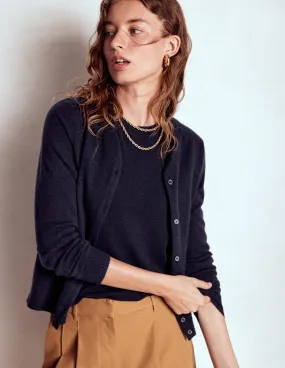 Minimal Casual Style Eva Cashmere Crew Cardigan-Navy