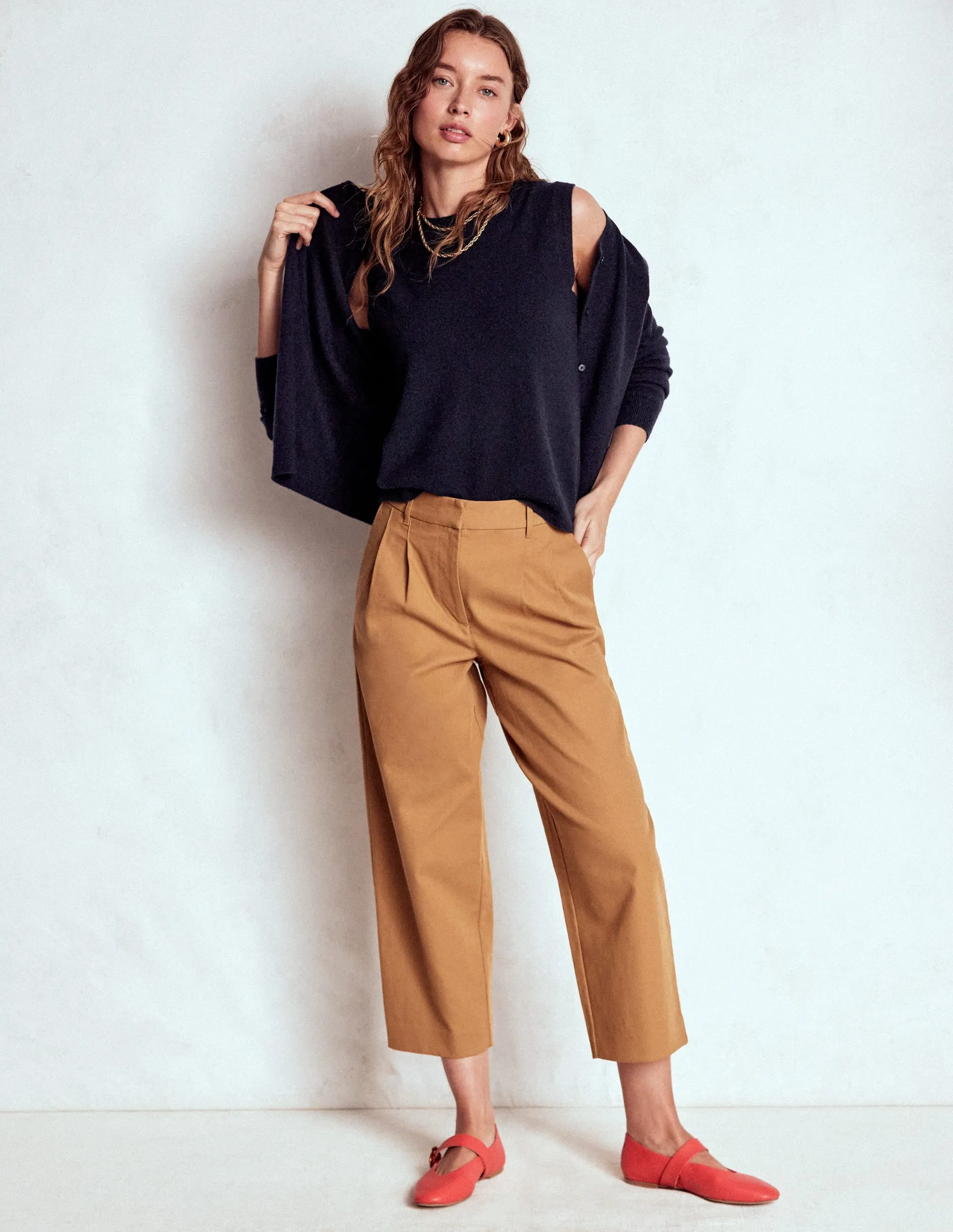 MidWeight Construction Drop Shoulder Eva Cashmere Crew Cardigan-Navy