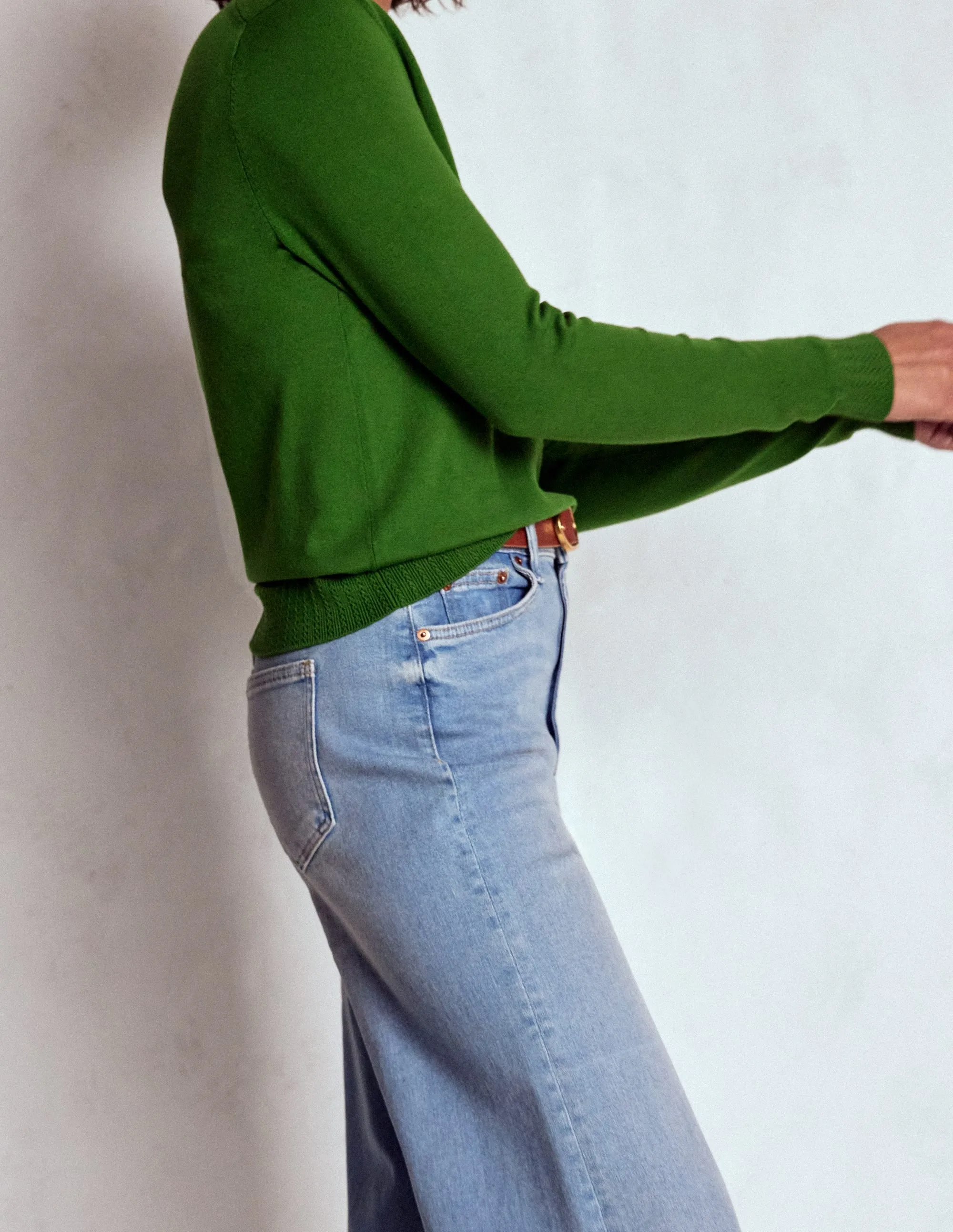 Emilia Cotton V-Neck Jumper-Promenade Green Under Jacket