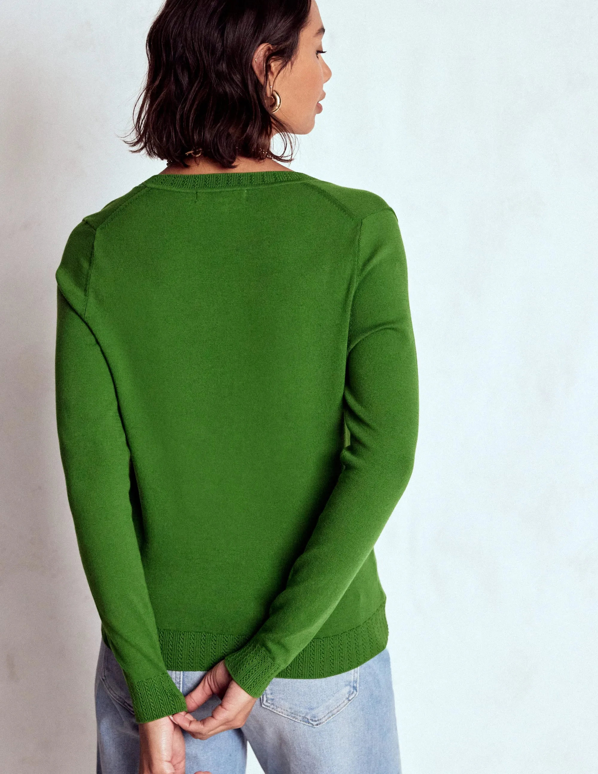 Modern Trend Emilia Cotton V-Neck Jumper-Promenade Green